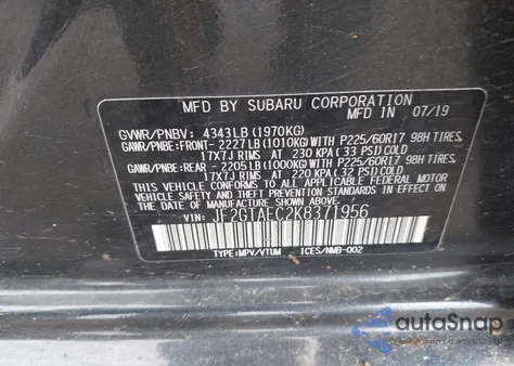 2019 Subaru Crosstrek Premium from USA, damaged, VIN JF2GTAEC2K8371956